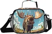 Moose Middle Funny Forest Insulated Lunch Box for Women Men - Ideal for Work, Picnics - Includes Adjustable Shoulder Strap