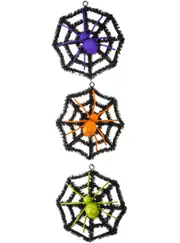 Hanging Tinsel Spiders and Web Halloween Decoration