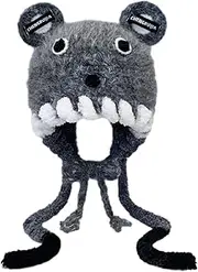 [GRABAGECAN] Furry Plush Animal Ear Muff Hat for Skiing Hiking Size Lady Windproof Bonnet with Adjustable Strap, Mouse, One Size