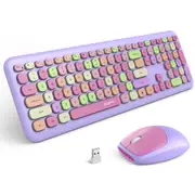 ANYMOB Bluetooth Keyboard And Mouse Combo Set Purple Colorful Retro Design Portable Wireless Soft Touch Keys