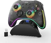 IINE Wireless Controller with Charging Dock, Pro PC Controller for PC/NS/TV/Android/IOS, Gamepad with Hall Effect Joysticks & Triggers/ 1000Hz Polling Rate/1000mAh Battery/Macro/Turbo/RGB Light