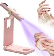 Mini UV Lamp for Gel Nails, Rechargeable with Stand - 2 Timer Modes for Nail Dryer, Small & Portable LED Light for Nail Polish, Pink - Nail Polish Dryer Device