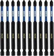 10 x Rennie Tools 100mm Long PH2 Impact Screwdriver Driver Bits Set. Magnetic Phillips No.2 Heavy Duty Impact Driver Bit Set. Extra Long PH2 Bits. Hex Shank. Cross Head. Black Oxide Coating