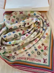 Louis Vuitton Murakami Shawl White Monogram Multicolor Wool Silk Scarf LV xTM