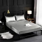 Luxury Satin Silky Fitted Sheet Queen Home Solid BedSheets Soft Smooth KingSize