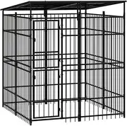 Dog Kennel Outdoor with Roof, Dog Enclosures for Outside, Heavy Duty Steel Dog Playpen Fence with Lockable Door, Dog Crate for Backyard, Black 192 x 192 x 200 cm