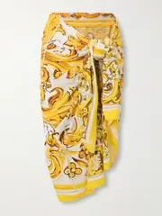 [Dolce & Gabbana] Dolce & Gabbana - Majolica Printed Jersey Pareo - Yellow - One size One size Yellow