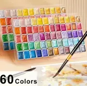 60 Color Professional Pearlescent Watercolor Set Intense Sparkle Light Fastness