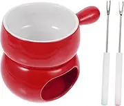PHENOFICE 1Set Ceramic Fondue for Chocolate and Cheese Hot Pot with Candle Holder Includes Forks Base Single Handle Pot Easy to Clean Kitchen Supplies