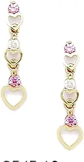 [JewelryWeb] 14k Yellow Gold Pink CZ Simulated Diamond 3 Love Heart Drop Screw Back Earrings 20x5mm Stud Earring for Women