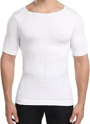 Mens Workout Compression Shirt Short Sleeves - Seamless Tummy Control Shapewear Stretchy Tank Tops for Gym
