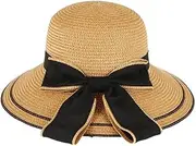 [ZLMHKZ] Womens Wide Brim Straw Hat Big Floppy Foldable Roll up Cap Beach Sun Hat(B,56-58cm)