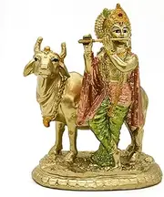 Hindu God Lord Krishna Statue - Indian Idol Krishna Sculpture Home Mandir Temple Diwali Pooja Item India Buddha Figurines Altar Shrine Kit Zen Meditation Yoga Room Decor Spiritual Prayer Puja Gifts