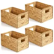 4 Pcs Wicker Storage Basket Water Hyacinth Handwoven Baskets with Handles Fol...