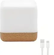 Lancoon Kid Lamp Beech Wood Color Bedroom Bedside Companion Flip Timer Night Light Simple Modern USB Rechargeable Sleep Light Nursery Lamp for Children Kids and Baby LED Cube Small Table Lamp