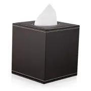 Square Pu Leather Tissue Box Cover, Modern Facial Tissue Holder, Roll Brown
