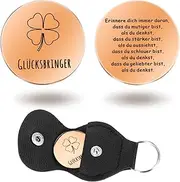 Motivational Bag Hug Lucky Charm, Four Leaf Clover, Lucky Coin, Hug Coins, Pendant with Key Ring, Lucky Charm Exam, Pocket Hug Motivational Gifts (Gold)