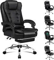 ALFORDSON Earl Black Office Computer Chair with Footrest, Ergonomic PU Leather Video Gaming Chair, High Back Executive Desk Chair Recliner for Home Office