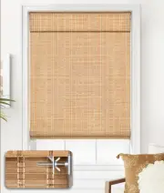 No Tools No Drill Cordless Bamboo Roman Shades, Light Filtering Window Treatment