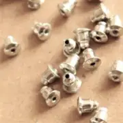 Silver Plated Barrel Earnuts Earring Backs Friction Stoppers Findings 20 pcs