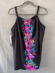 Miraclesuit Slimming Swim Top Size 16 Black Floral NWT