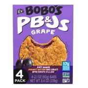 Bobo's PB&J Grape Soft Baked Peanut Butter Oat Crust Vegan Bars, 4 count