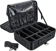 Makeup Organiser Box Vanity Cases: Make up Case Cosmetic Storage Box - Professional Large Travel Makeup Artist Bag with Compartments - Women Vanity Beauty Kit Organizer for Make up Cosmetics, Black,
