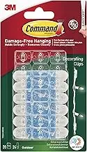 Command Outdoor Decorating Clips with Water-Resistant Strips - 20 Mini Clips and 24 Small Adhesive Strips, Transparent - Hanging Clips for Decorations and Fairy Lights - Damage Free Hanging