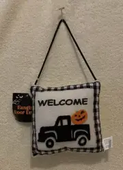 Mini Fall / Halloween WELCOME Plush Pillow Door Hanger w/Truck & Jack O'-Lantern