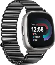 [WUWOCJ] Stainless Steel Watch Strap Compatible for Fitbit Versa 4/Versa 3/Sense 2/Sense Metal Replacement Bracelet Wristband (Black)