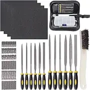 Glarks 12pcs Mini Assorted Wood Rasp Set Include Brush and Storage Box with 4pcs Sandpaper for Fixing Jewelers Diamond Wood Carving Craft