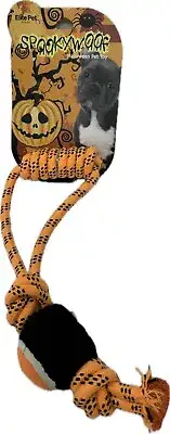 SpookyWoof Halloween Dog Pet Toy, Orange Rope with Ball, Pull Toy, Tug of War