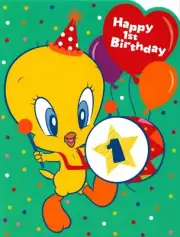 Looney Tunes Happy 1st First Birthday Turning 1 Tweety Bird Greeting Card