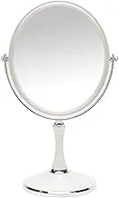 YEAKE Desk Mirror Vintage Table Mirror with Stand 8-inch Double Sided Swivel Mirror 1X/3X Magnification Makeup Vanity Mirror with Silver Style 13 Inch Height Standing Tabletop Mirror(Oval)