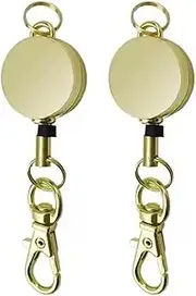 2 PCS Retractable Badge Reels for ID Card Holder. Metal Badge Reel - an Attachments for Lanyard or Keychain (Gold)