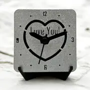 Small Quartz Desk Clock - "Love You" - Metallic Silver