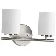 Replay Collection Etched White Glass Modern Bath Vanity 2-Light Brushed Nickel