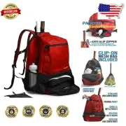 Large Red Tennis Backpack - Racket Holder with Mesh Drawstring Accessory Bag