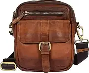 [AVIREX] Bell Collection Leather Messenger Bag for Men - Vintage Style Double Zip Pocket Genuine Hand-Tufted Leather - Adjustable & Removable Shoulder Strap