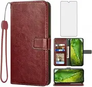 Aswuish Compatible with Google Pixel 8A 5G Wallet Case Tempered Glass Screen Protector and Leather Flip Cover Card Holder Stand Cell Accessories Phone Cases for Pixel8A A8 Women Men Brown