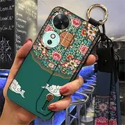 Phone Case Compatible with Honor Play60/60M, Wrist Strap Anti-Knock Wristband Chinese Style Shockproof Silicone Soft case Fashion Design Ring