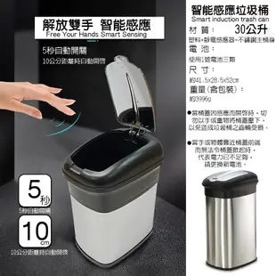 不鏽鋼感應式垃圾桶30L/附垃圾袋固定環+茶樹香精油垃圾袋20L (9.7折)