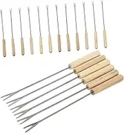 HEALEEP 18pcs Fondue Sticks: Stainless Steel Cheese Fondue Forks with Wooden Handle - Chocolate Dipping Utensils for Hot Pot BBQ Home Gatherings
