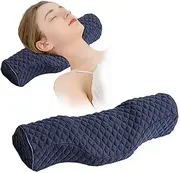 [BEDAZE] Cervical Neck Pillow for Pain Relief Sleeping, Neck roll Pillow Memory Foam for Stiff Neck Pain Relief ，Travel Bolster Pillow for Bed for Side Sleepers Back Sleeper. (Blue)