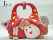 Ceramic Bisque~ Ready to Paint~Sweet Heart Gnomes~ 6.75" T x 9.25" W ~lighted