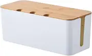 WADY Cable Management Box, Bamboo Cover Cable Management Box, Wires Keeper Holder, Cord Organizer for Desk TV Computer USB Hub System to Cover and Hide & Power Strips & Cords (White, Large)