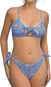 [ZAFUL] Women's Triangle Bikini Multiway Fishnet Tie Side Bandeau Halter String Bikini Set Two Piece Swimsuit Bathing Suits