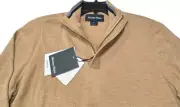 Mizzen + Main Men's Size Medium Beige Wool Preston Quarter Zip Sweater Pullover