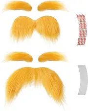 2 PCS Yellow Mustache and Eyebrows with Spare Tape, 2 Novelty Realistic Yellow Fake Mustache Beard and Eyebrows for Adults, Halloween Cosplay Costume Party Favors, Yellow