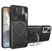 case For Samsung A21S Slide Camera Lens Protection and Built in 360 Rotatable Ring Holder - Black